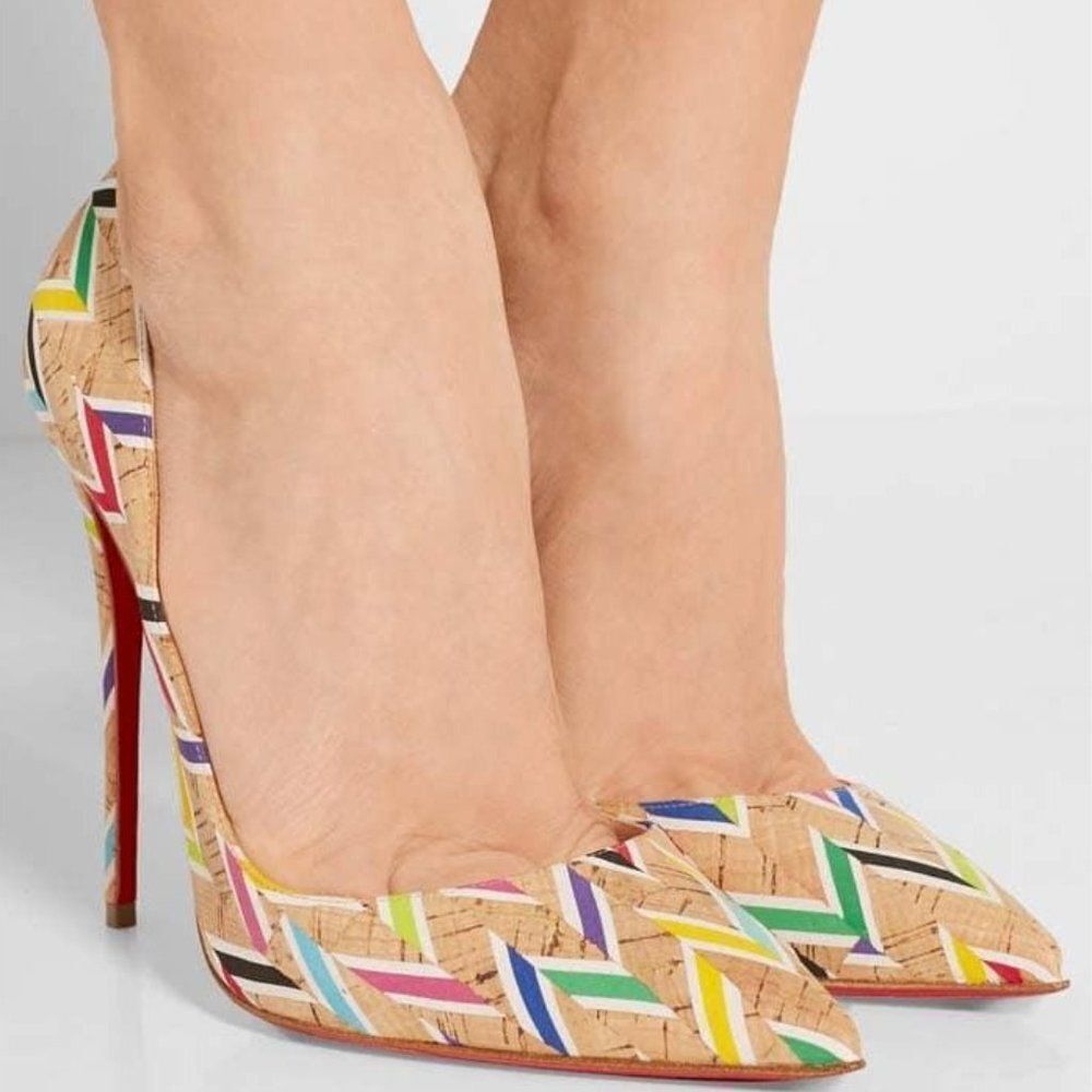 CHRISTIAN LOUBOUTIN So Kate Beige Colorblock Pattern Pointed Toe Pumps S…